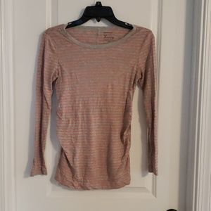 Pink and Grey Striped Maternity Tee - S